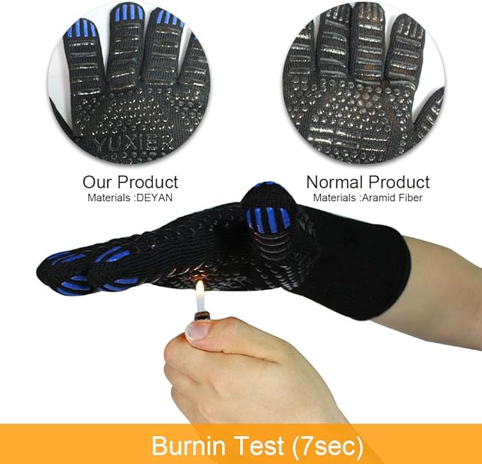 Oven Gloves BBQ Grill Gloves 1472°F Extreme Heat Resistant Oven Mitts for Cooking, Grilling, Kitchen, Smoker Baking, Barbecue, Fireplace, Welding, Cutting (13.8inch, Black Gloves)