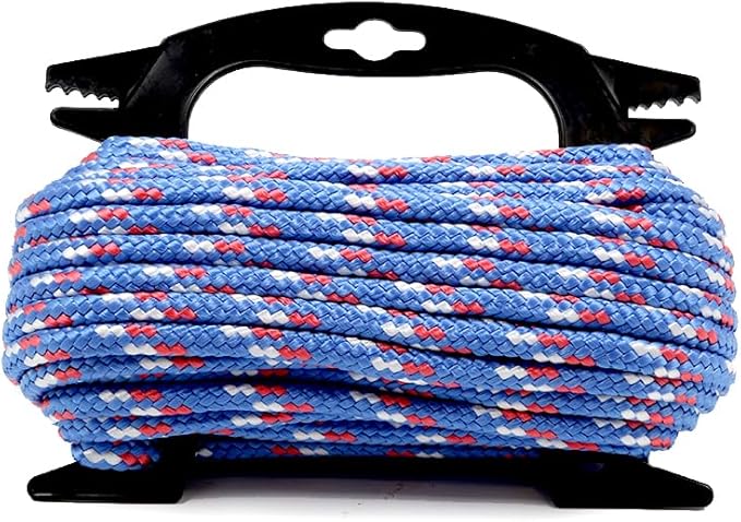 Braided Polypropylene Rope, 5/16" x 50FT, Blue/White/Red - Multi-Purpose for Camping, Hiking, Climbing, Boating & Securing Gear