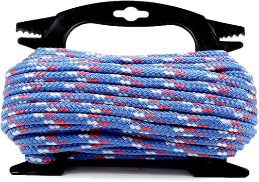 Braided Polypropylene Rope, 5/16" x 50FT, Blue/White/Red - Multi-Purpose for Camping, Hiking, Climbing, Boating & Securing Gear