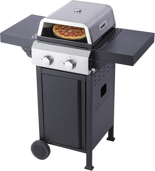 2 Burner Propane Grill with Pizza Box, Durable Lid, Wheels, Foldable Side Tables, Stainless Steel Burner, 24,600 BTU Gas Grill for Patio, Garden Barbecues