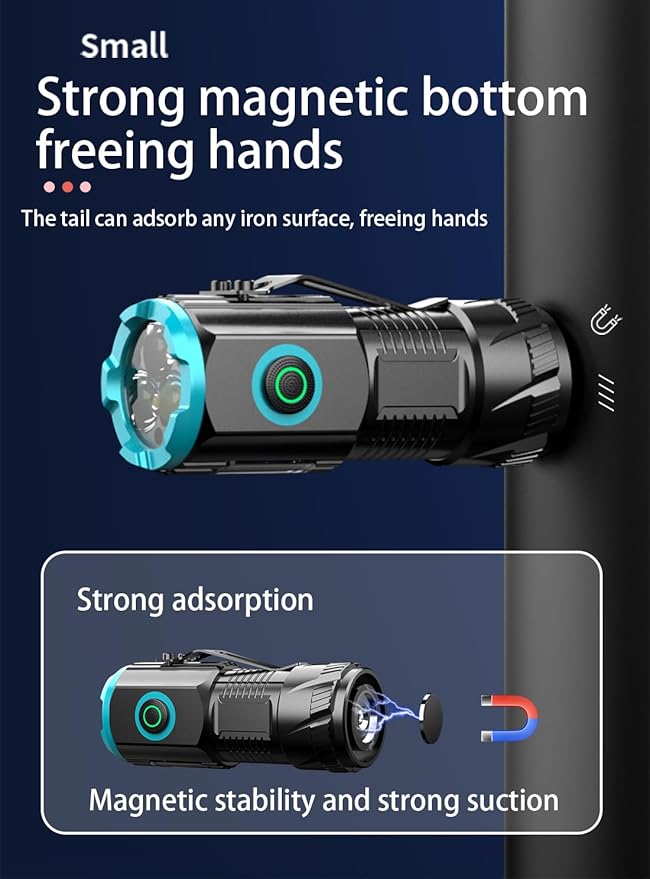 Mini Multifunction Rechargeable Multi Function 1000 Lumens LED Flashlight, with Emergency Strobe Light and 1200 Mah Battery, Emergency Power Supply and USB Charging Cable, Fast Charging