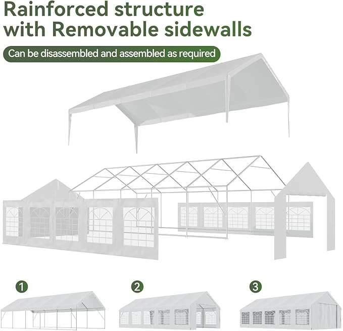 Aoxun 32x16 Party Tent Canopy for Weddings Waterproof Event Tent with Removable Sidewalls &Roll-up Door, Heavy-Duty Steel Frame for Outdoor Weddings, BBQ, Birthday Parties, & Camping,White