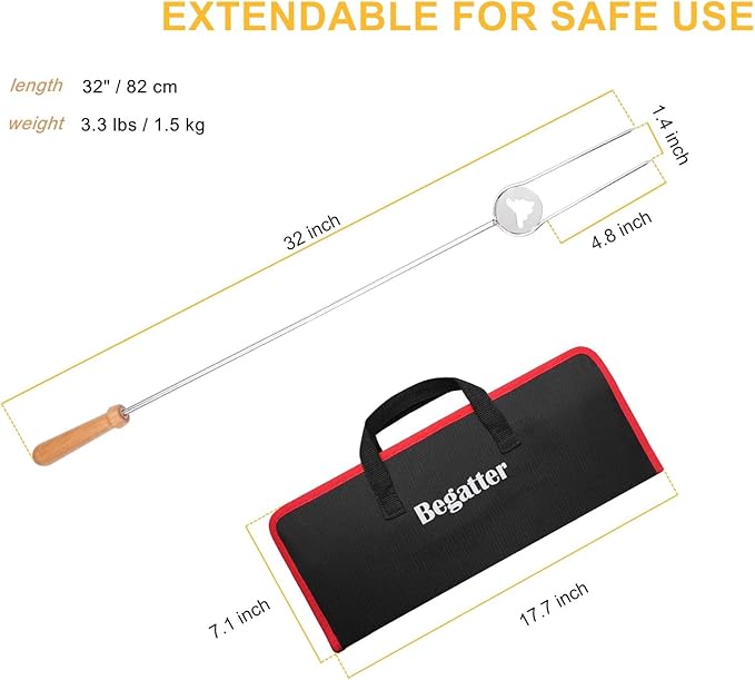 Heavy Duty Hot Dog Roasting Sticks for Campfire, Extendable Marshmallow Sticks for Fire Pit, 32" Long Smores Sticks, Stainless Steel Skewers for Hotdogs and Smores, Beech Wood Handle, 4 Pack