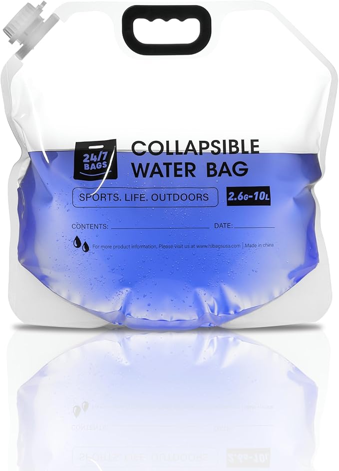 4 Pack Collapsible Water Container Bag 2.6 Gallon/10 Liter, Heavy Duty with Carry Handles, Hikes, Trips, Weather Emergencies, and More, Foldable Water Bag
