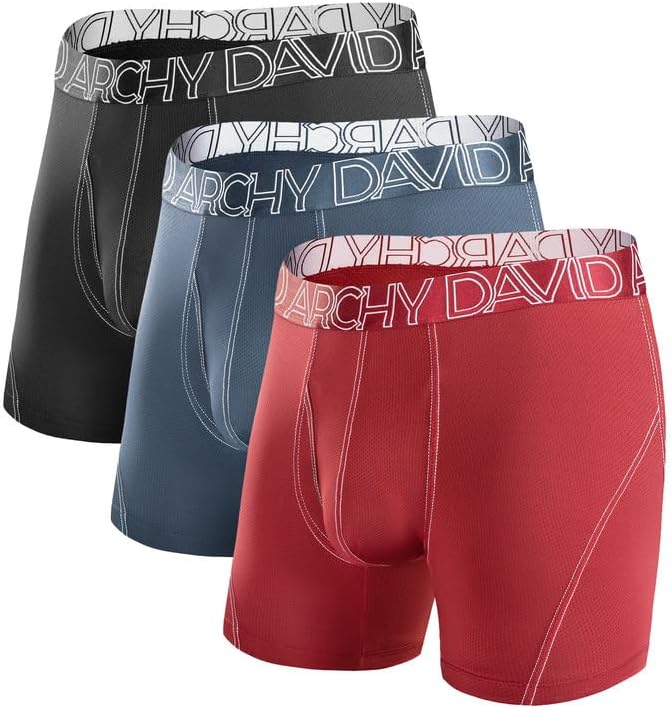 DAVID ARCHY Mens Performance Boxer Briefs 3 Pack, 3D Support Pouch & No Ride-Up Design Moisture-Wicking Sport Underwear