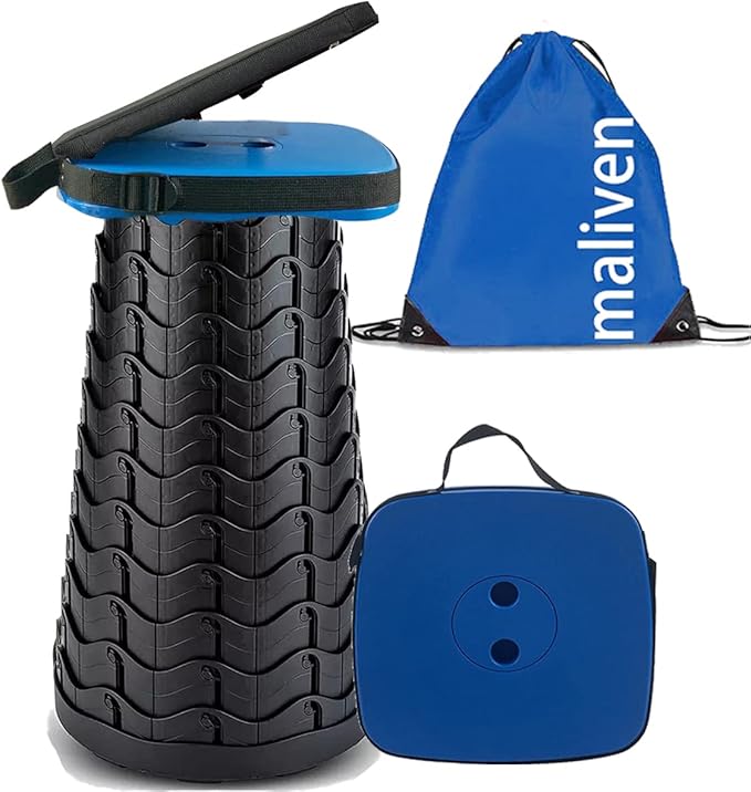 Collapsible Camping Stool with Seat Cushion & Nylon Bag, Square Portable Telescopic Stool, Lightweight Sturdy Foldable Stool for Camp Fishing Picnic, Max Load 550 lb