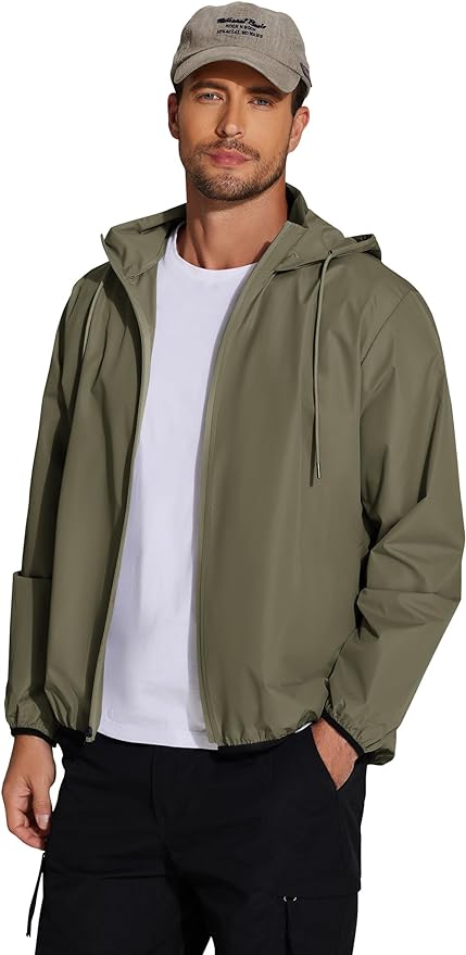 COOFANDY Men's Packable Rain Jacket Lightweight Waterproof Raincoat with Hood Travel Hiking Golf Windbreaker