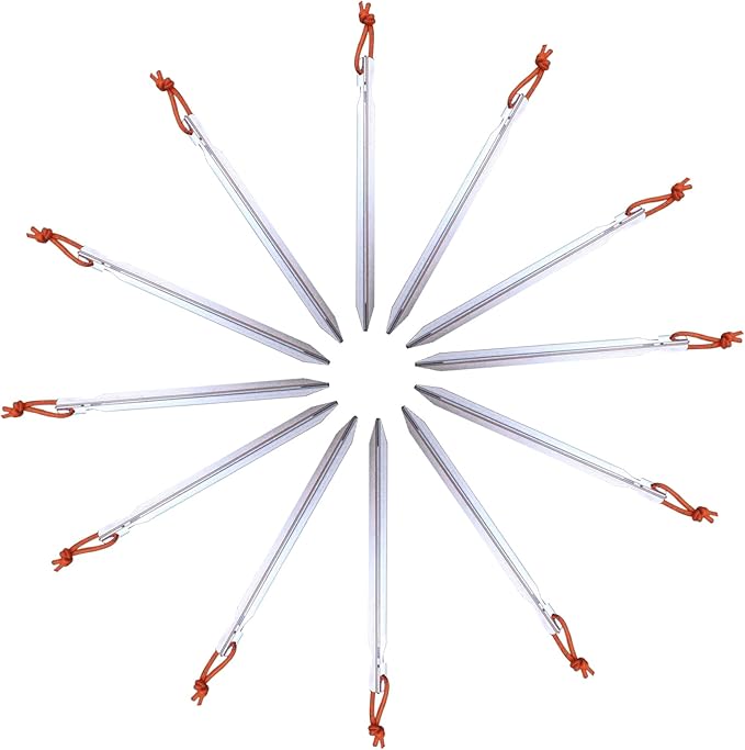 12 Pack Tent Stakes, 7075 Ground Metal Camping Aluminum Tent Pegs, Lightweight Tent Stakes Heavy Duty Spikes Camping Accessories