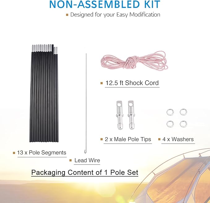 Aluminum Tent Poles Replacement, Fits Both Female and Male Ends, Lightweight Tent Pole Repair Kit, 7001 Aluminum Alloy T6 Heated
