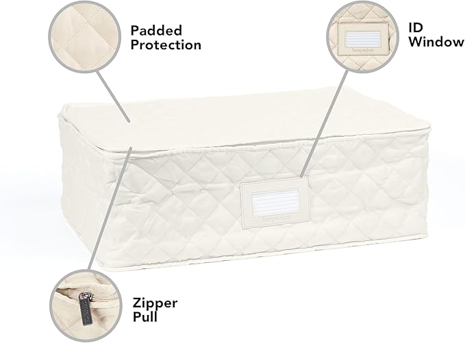 Covermates Keepsakes - Serveware Storage - Padded Protection - ID Window - Stain Resistant - Machine Washable - China Storage, Cream
