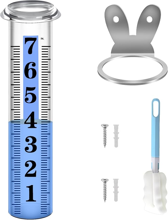 Accurate Rain Gauge Outdoor,7" Rain Gauges Outdoors Best Rated with Stainless Steel Rack Holder, Thickened Plastic Large Precise rain Measure Guage for Yard Fence Garden Lawn Farm