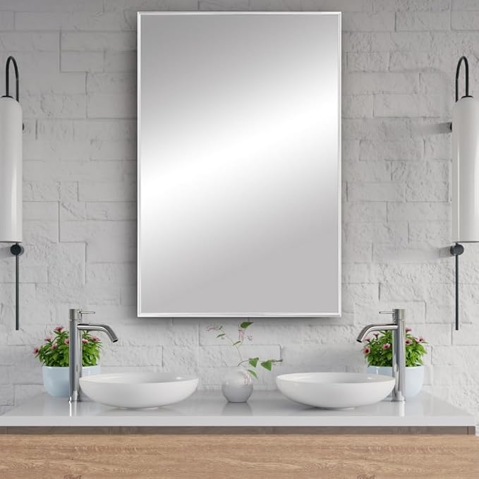 Frame My Mirror White Metal Framed Mirror, 34" x 44" Mirror for Bathroom, Metal Frame, True Reflections Glass, Pure White Finish, Stanton Design, Hangs Horizontally or Vertically, Made in USA