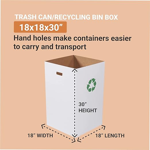 AVIDITI Cardboard Trash Cans and Recycling Bins, 40 Gallon 18"L x 18"W x 30"H (10-Pack) Reusable or Disposable Pop Up Garbage Boxes for Parties, Outdoor Events, Heavy Duty, Recycle