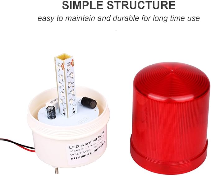 Industrial LED Rotating Strobe Beacon Warning Lights, Electrical Revolving Signal Lights for Emergency, 24V DC, Red, with Buzzer Sound