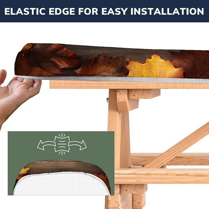 CAPSCEOLL Fitted Picnic Table Cover with Bench Covers with Elastic 6Ft Waterproof Camping Picnic Table Cover Cloths for Outdoors Camping Tablecloth with Drawstring Bag, 72X30in, Brown Wood