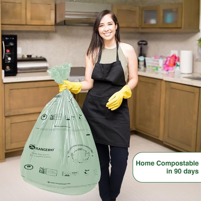 100% Certified Home Compostable Trash Bags, 55 Gallon, 60 Count, 1.57 Mils Extra Thick 38 x 58 Inches, 208 Liter, Compostable Liners, ASTM D6400 EN 13432 US BPI & OK Compost Home Certified