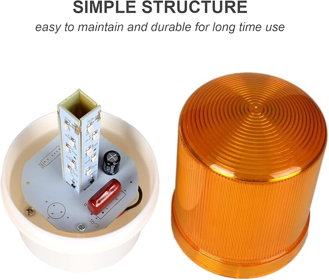 Industrial LED Rotating Strobe Beacon Warning Lights, Electrical Revolving Signal Lights for Emergency, 110v AC, Yellow, No Buzzer