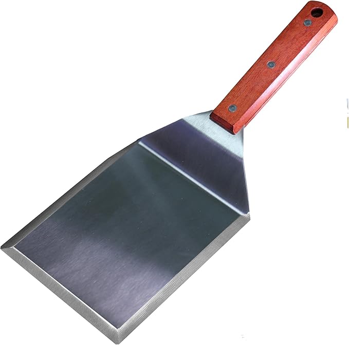 La Cuisine Extra-Wide Spatula Stainless Steel with Wooden Handle for BBQ Flat Top Griddle Blackstone Grill Pancake Smash Burger Tool Hamburger Turner, Heavy-duty 5x6” Stainless Steel, 1 Pound Weight