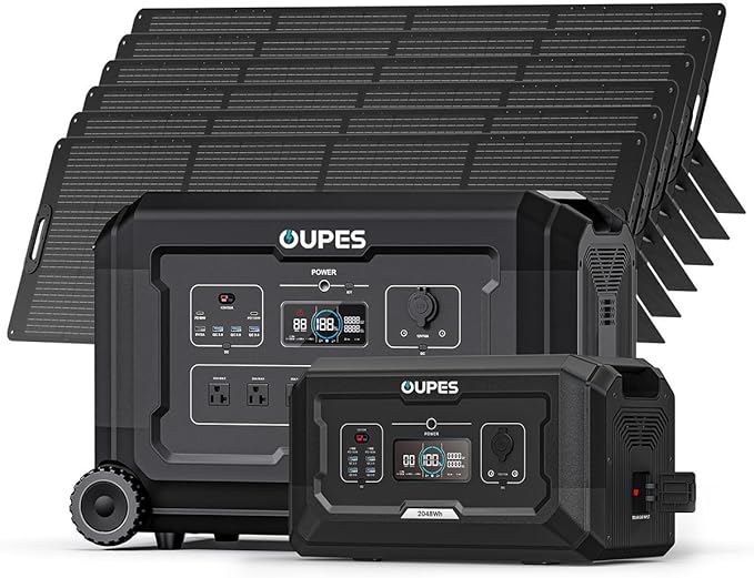 OUPES 3600W Portable Power Station Mega 3 with 6 * 240W Solar Panels & B2 Battery, 3072Wh LiFePO4 Solar Generator for Home Emergency Backup, RV, In-grid, Off-grid