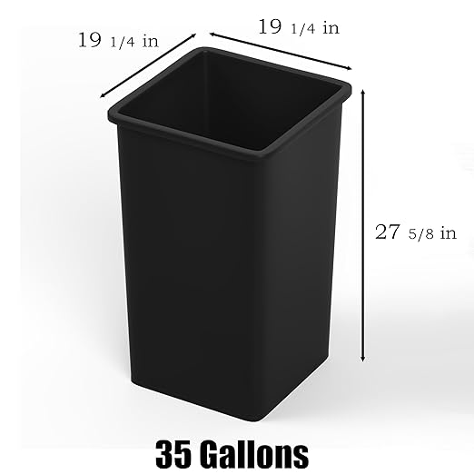 35 Gallon Black Square Commercial Trash Garbage Can | Outdoor Office Restaurant School Kitchen