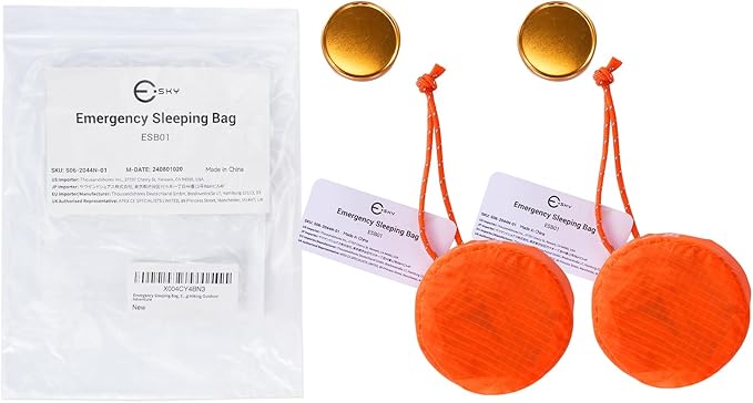 Esky Emergency Sleeping Bag, Portable Emergency Blanket Thermal Bivy Sack, Waterproof Lightweight Survival Gear with Compass for Camping Hiking Outdoor Adventure