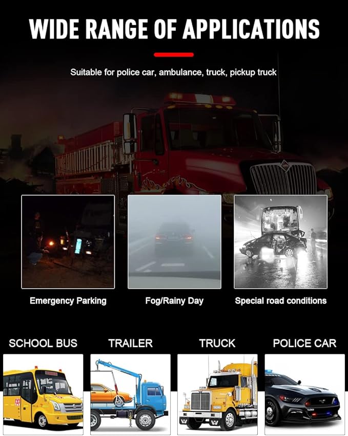 4.3inchs 64LEDs Rotating Beacon Light, 12-24V Small Emergency Lights for Vehicles, Amber Magnetic Strobe Lights for Trucks, 10 Modes Safety Warning Lights for Trucks Vehicles Cars