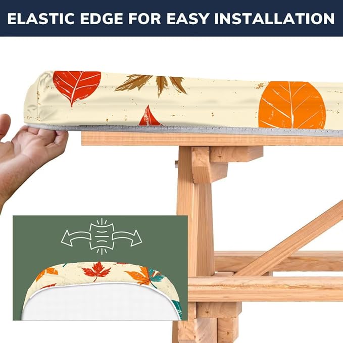 CAPSCEOLL Fitted Picnic Table Cover with Bench Covers with Elastic 6Ft Waterproof Camping Picnic Table Cover Cloths for Outdoors Camping Tablecloth with Drawstring Bag, 72X30in, Maple Leaf