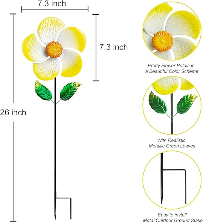 2 Pack Metal Wind Spinners for Garden Decor - Outdoor Windmill Sculptures, Durable Yard Art Wind Spinners Metal Wind Spinner for Patio Lawn Ornament, Vibrant Orange Garden Spinners