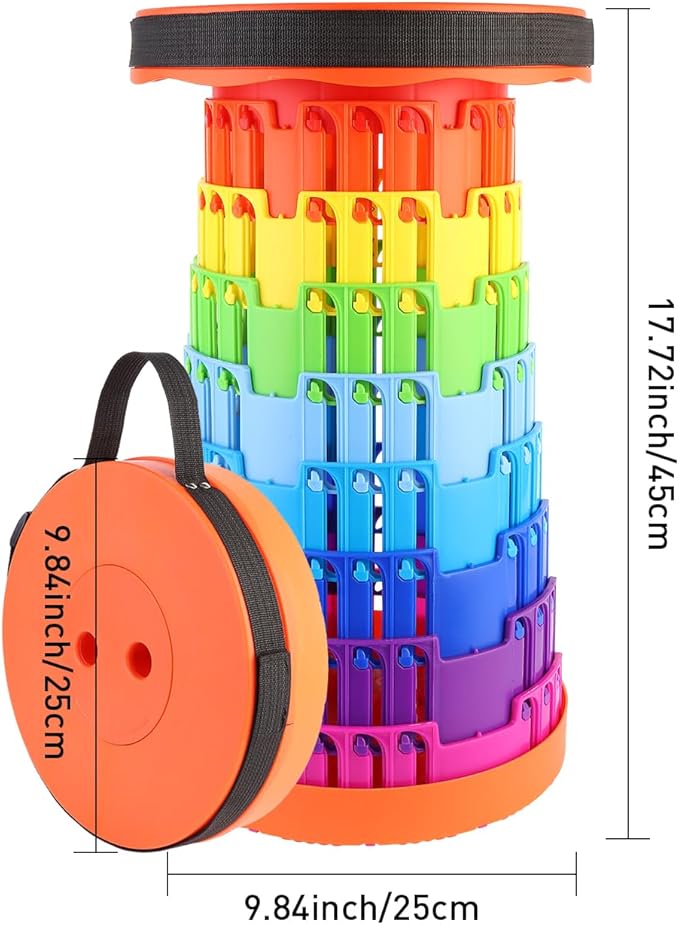 Collapsible Stool with Large Load Capacity,Portable Lightweight Folding Stool for Adults,Collapsible Chair Telescoping Design for Outdoor Fishing,Hiking,Travel,BBQ(Orange-Rainbow)