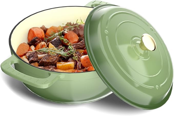 BONNLO 6QT Round Dutch Oven, Enameled Cast Iron Dutch Oven Pot with Lid & Dual Handles, Oven Safe Up to 500° F, for Sourdough, Bread Baking, Stews and Roasting (Sage)