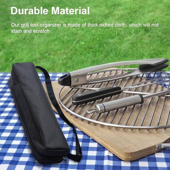 Grill Utensil Storage Bag, Grilling Bags for Outdoor Grilling, Foldable Grill Hardware & Tools BBQ Bag, Oxford Cloth Grill Utensil Storage Bag for Camping and Hiking BBQ(black)