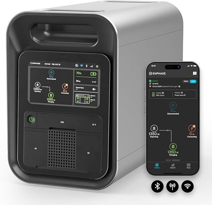Enphase IQ PowerPack 1500 – Advanced Portable Power Station, 1500 W LFP, Microinverter Technology Produced in The USA, 4G Cellular, Wi-Fi, UL Certified 1500 Wh Solar Generator for Home Backup