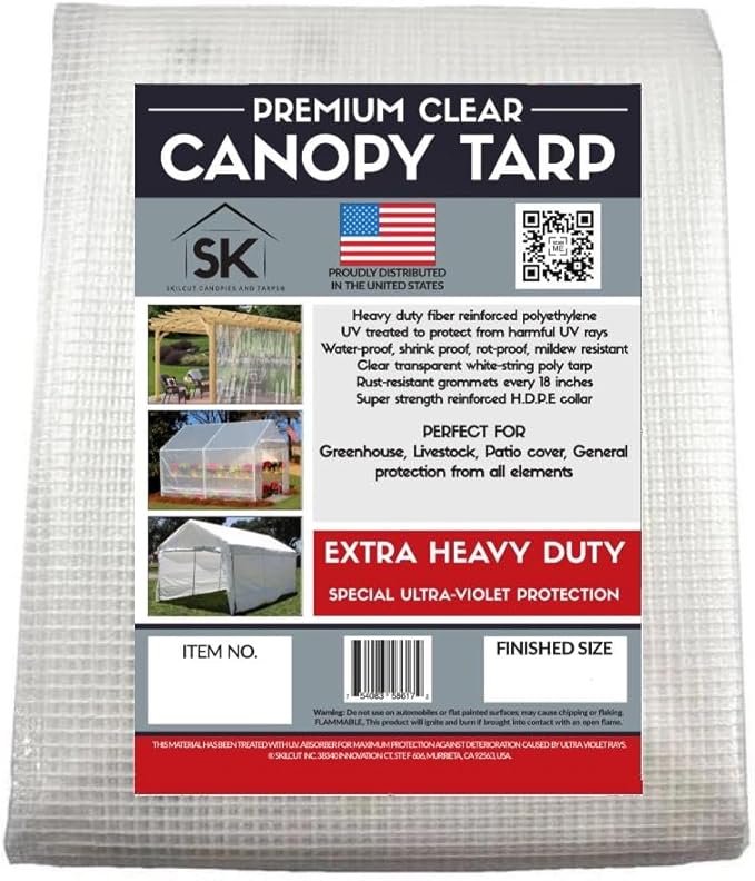 16 Mil Clear Poly Heavy Duty Tarp with Fiber Reinforcement - True Size Tarps with UV Protection, Tear Resistance, Flexibility, Reinforced Corners 20x24