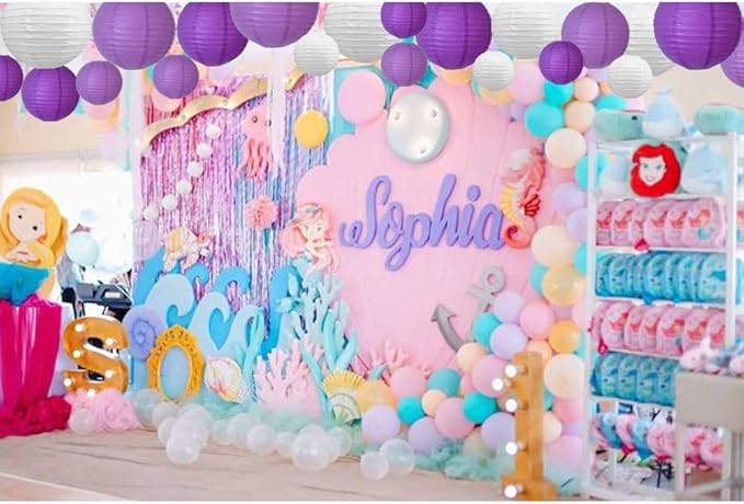 BEISHIDA 21 Pcs Lavender Purple White Round Paper Lanterns Decorative Hanging Asia Chinese Japanese Paper Lanterns Lamp for Halloween Birthday Wedding Baby Bridal Shower Home Decor Party Decoration