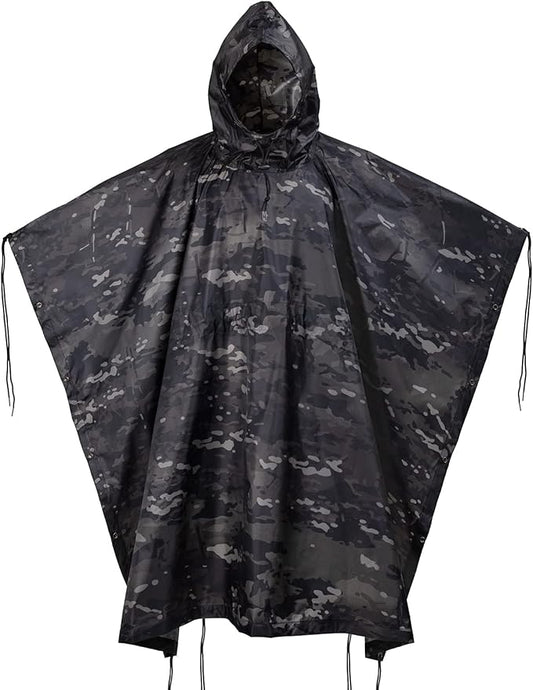 GRVCN Military Rain Poncho, Camouflage Raincoat Outdoor Waterproof Lightweight