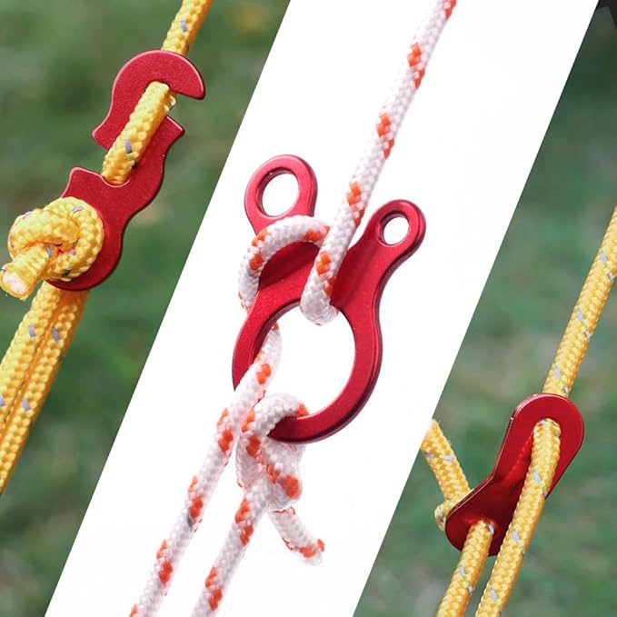 Guyline Tensioner Tent Rope Tensioner - 24Pcs - Alloy Camping Tent Guyline Cord Adjuster Combination Camping Gear (Red, Joints)