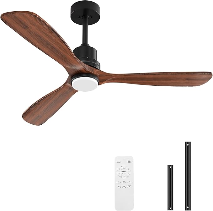 Obabala 42IN Ceiling Fans with Lights and Remote 3 Wood Blades Outdoor Ceiling Fans Noiseless DC Motor Modern Ceiling Fan for Patios Indoor Outdoor (Walnut, 42IN)