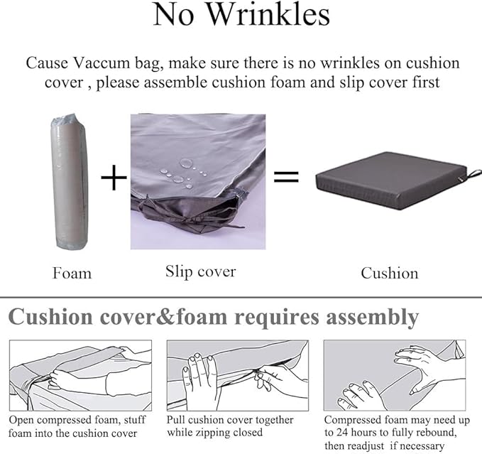 18 x 18 Inch Outdoor Chair Cushions for Patio Furniture, UV Resistant Non Slip Waterproof Replacement Patio Seat Cushion with Ties Set of 2, Dark Grey