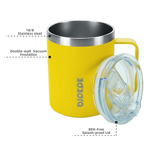 BJPKPK 2 pcs Insulated Coffee Mug, 14oz Insulated Tumbler with Lid, Stainless Steel Coffee Cups with Splash Proof Lid-Yellow