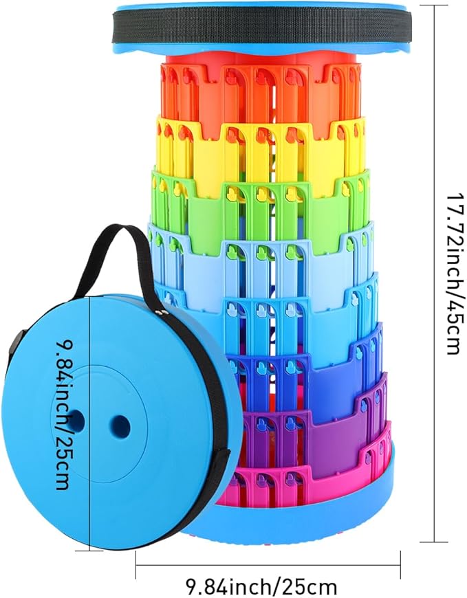 Collapsible Stool with Large Load Capacity,Portable Lightweight Folding Stool for Adults,Collapsible Chair Telescoping Design for Outdoor Fishing,Hiking,Travel,BBQ(Blue-Rainbow)