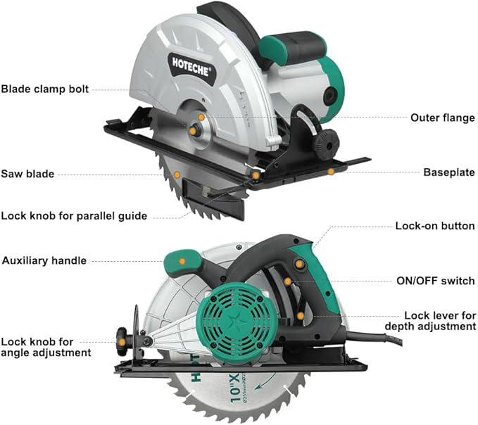 Hoteche 10-Inch Compact Portable Table Saw with Saw Blade for Desktop Use