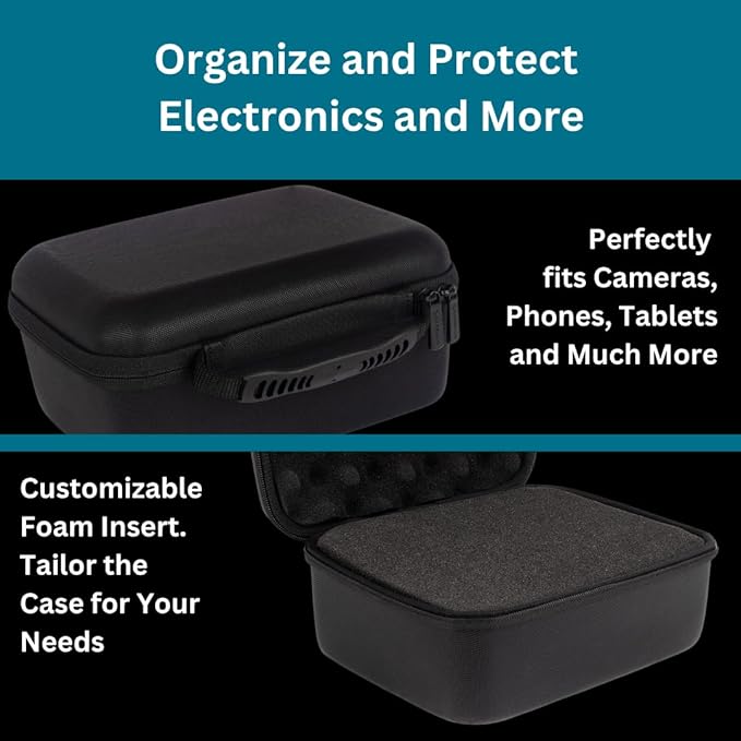 Hard Case With Customizable Protective Foam - Interior: 9.5" x 7.5" x 4.75" - Lightweight Hard Shell Camera Case with Zipper for GoPro, Camera, Electronics, Cosmetic, Makeup & More - EVA Protection