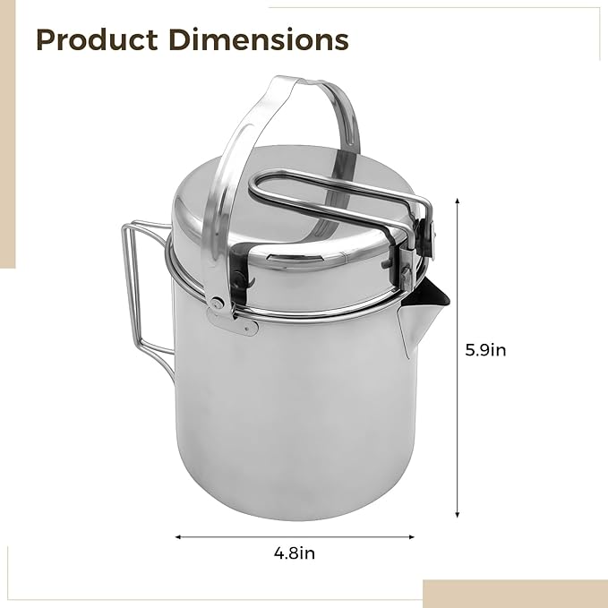 Homaisson Firemaple Stainless Steel Camping Pot Set, Outdoor Cooking Pot with Lid and Bowl Function, Compact Cookware Kit for Hiking, Backpacking, Bushcraft, Open Flame Cooking, Survival Use