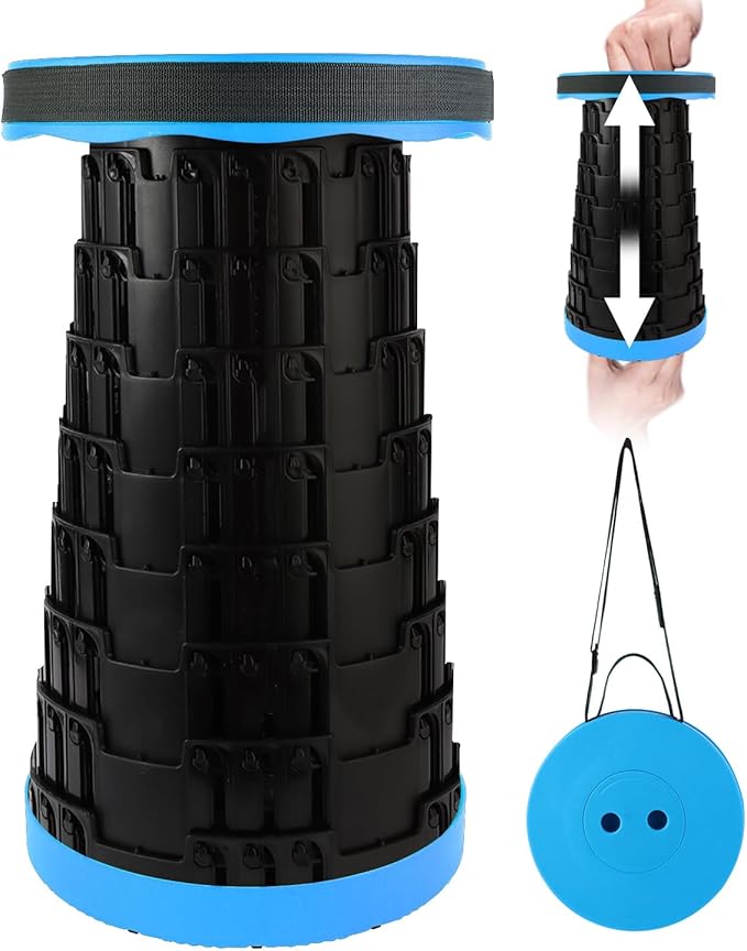 Collapsible Stool with Large Load Capacity,Portable Lightweight Folding Stool for Adults,Collapsible Chair Telescoping Design for Outdoor Fishing,Hiking,Travel,BBQ(Blue-Black)