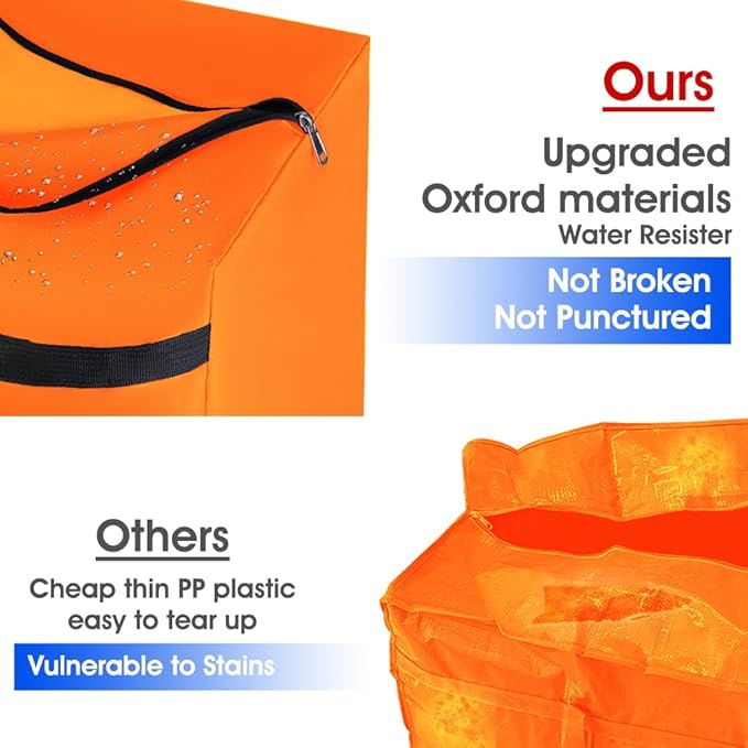 6 Pack Extra Large 90L Heavy Duty Moving Bags with Zippers and Handles - College Packing Bags for Clothes, Storage, Camping Essentials (Orange)