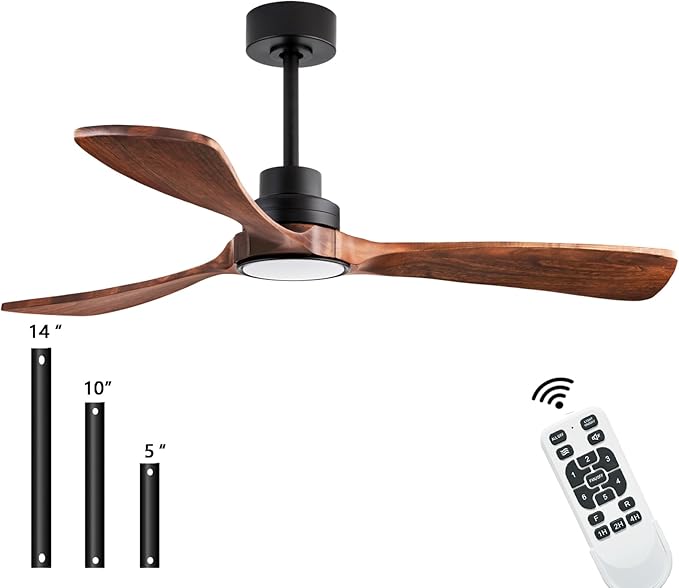 52” Ceiling Fans with Remote Control/Dimmer and Color Reduction with 3 Solid Wood Fan Blades, Ceiling Fan can be Used Indoors and Outdoors for Living Room, Dining Room, Pavilion Yard.