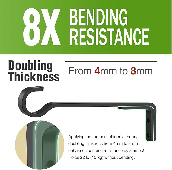 8 Inch 2 Pack Black Heavy Duty Outdoor Plant Hangers for Hanging Baskets, Iron Hanging Plant Brackets for Hanging Plants Outside, Metal Plant Hooks Plant Wall Hooks for Hanging Lantern, Bird Feeder