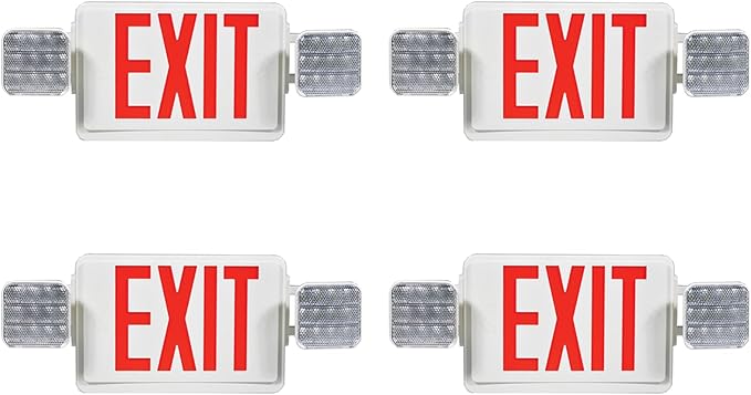 Double Sided LED Emergency EXIT Sign, Exit Combo Remote Capable, Two LED Lights, Backup Battery, US Standard Red Letter, Commercial Grade, 120-277V, FireResistant(UL 94V-0) - 4 Pack