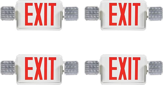 Double Sided LED Emergency EXIT Sign, Exit Combo Remote Capable, Two LED Lights, Backup Battery, US Standard Red Letter, Commercial Grade, 120-277V, FireResistant(UL 94V-0) - 4 Pack