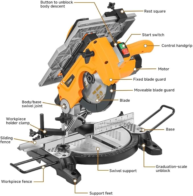 Hoteche 8-1/4-Inch 2-in-1 Compound Miter Saw & Table Saw – 10A Dual-Function Power Tool for Wood and Metal Precision Cutting
